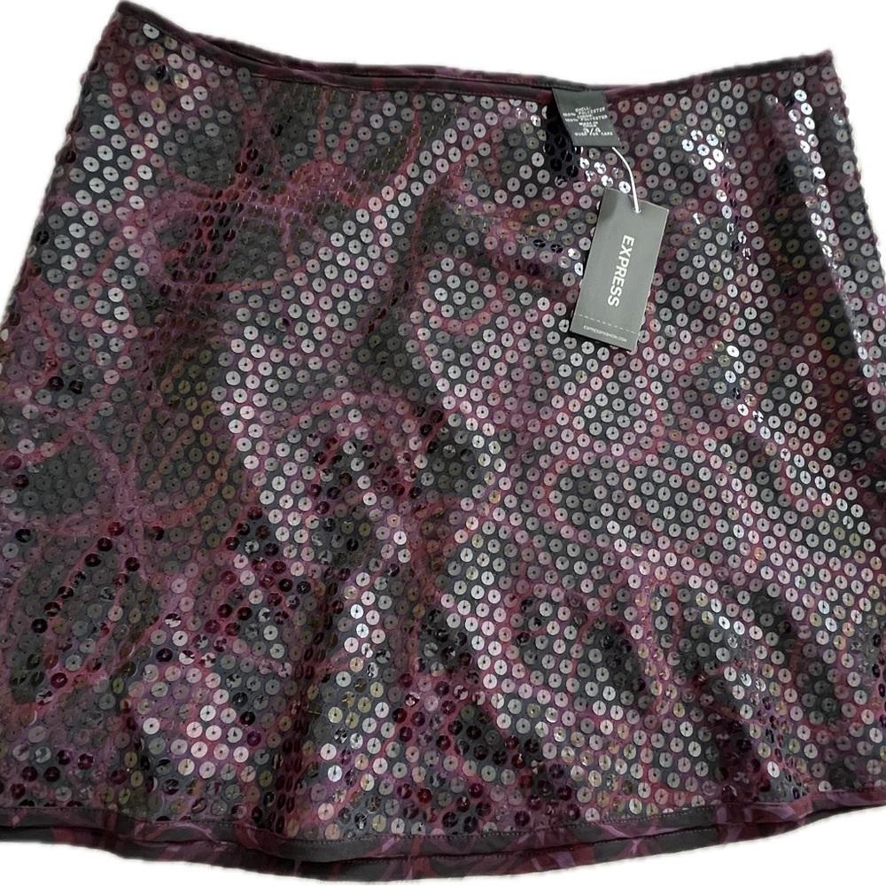 Express Black and Pinkish Purple Sequin Mini Skirt A-Line